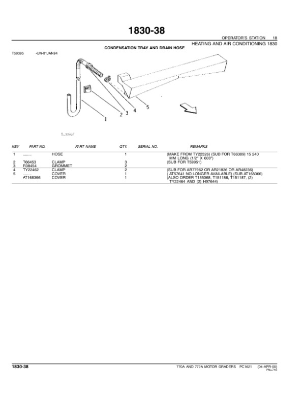 John Deere 770A, 772A Motor Graders Parts Catalog Manual – PC1621 Workshop Guide