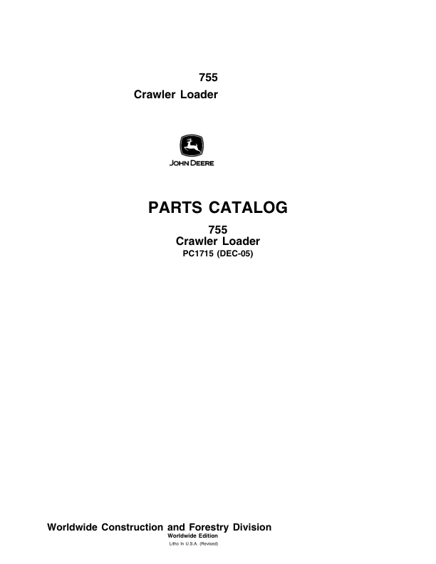 John Deere 755A Crawlers Parts Catalog Manual – PC1715 Workshop Guide
