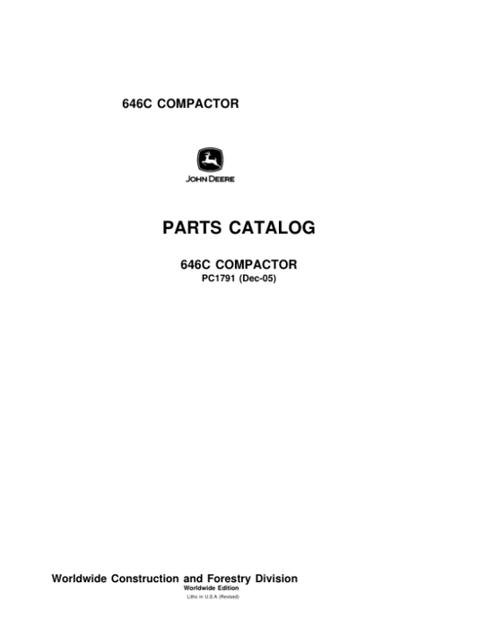 John Deere 646C Compactors Parts Catalog Manual – PC1791 Workshop Guide