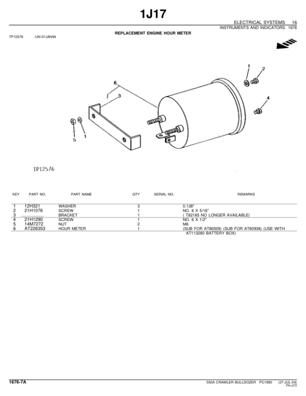 John Deere 550A Crawlers Parts Catalog Manual – PC1890 Workshop Guide