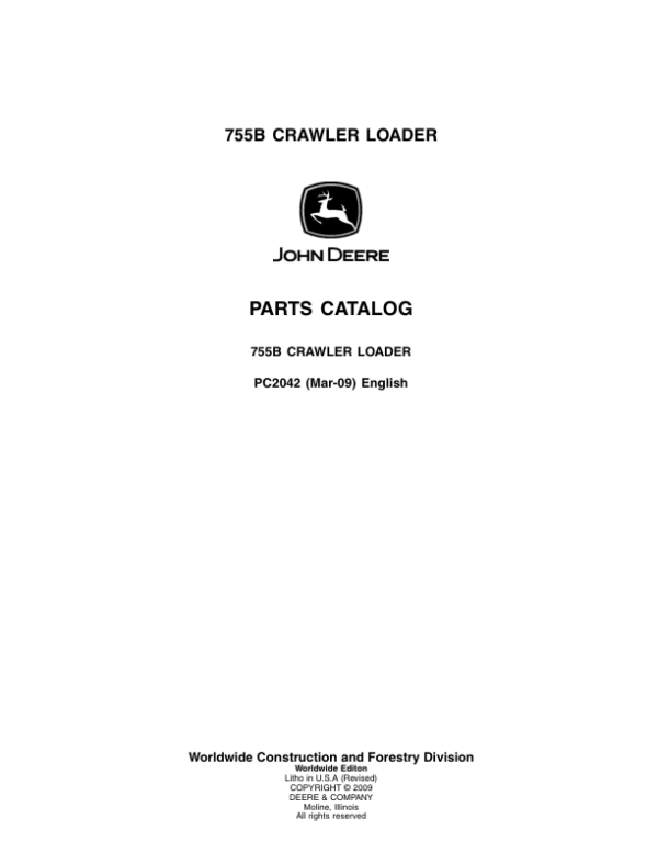 John Deere 755B Crawlers Parts Catalog Manual – PC2042 Workshop Guide