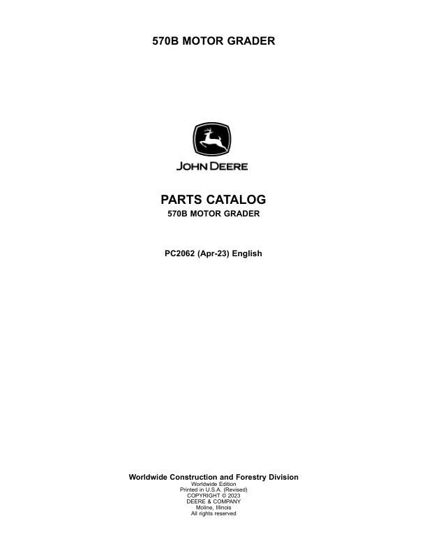 John Deere 570B Motor Graders Parts Catalog Manual – PC2062 Workshop Guide
