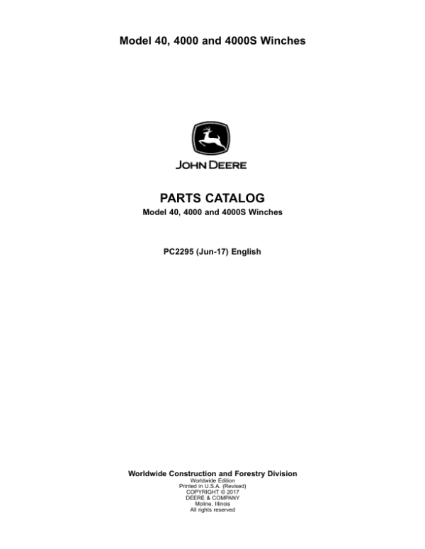 John Deere 40, 4000, 4000S (40 Winches) Parts Catalog Manual – PC2295 Workshop Guide