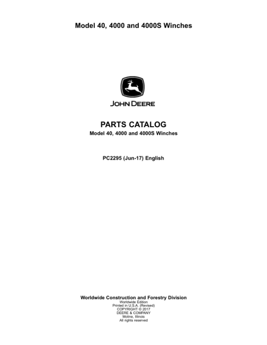 John Deere 40, 4000, 4000S (40 Winches) Parts Catalog Manual – PC2295 Workshop Guide