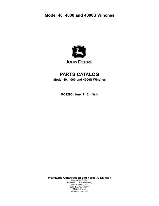 John Deere 40, 4000, 4000S (40 Winches) Parts Catalog Manual – PC2295 Workshop Guide