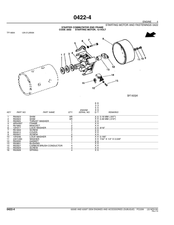 John Deere 6359, 6359D, 6359T Engines Parts Catalog Manual – PC2299 Workshop Guide