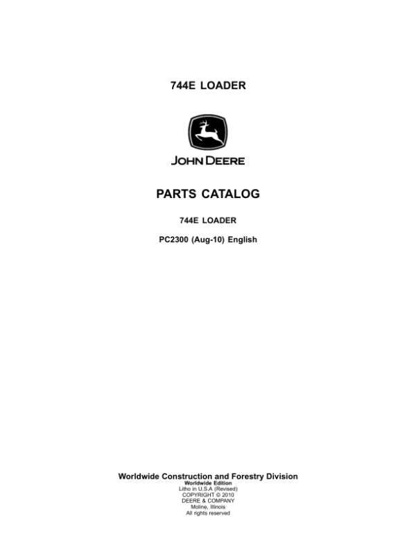 John Deere 744E Loaders Parts Catalog Manual – PC2300 Workshop Guide