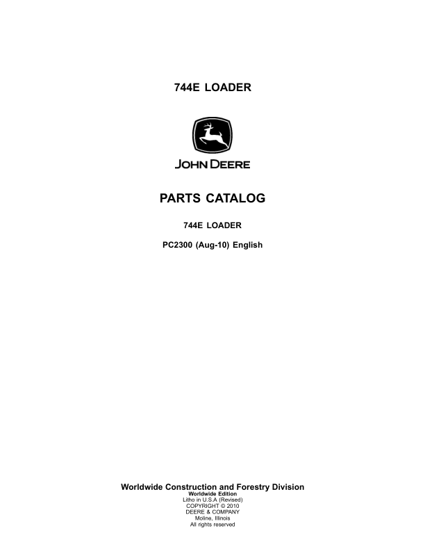 John Deere 744E Loaders Parts Catalog Manual – PC2300 Workshop Guide