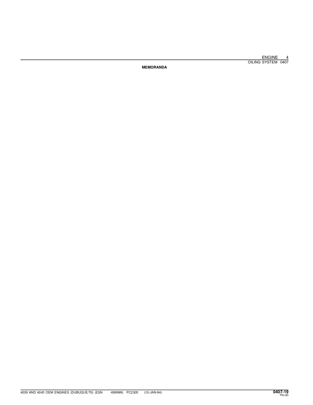 John Deere 4039, 4045 Engines (SN before – 699999) Parts Catalog Manual – PC2305 Workshop Guide