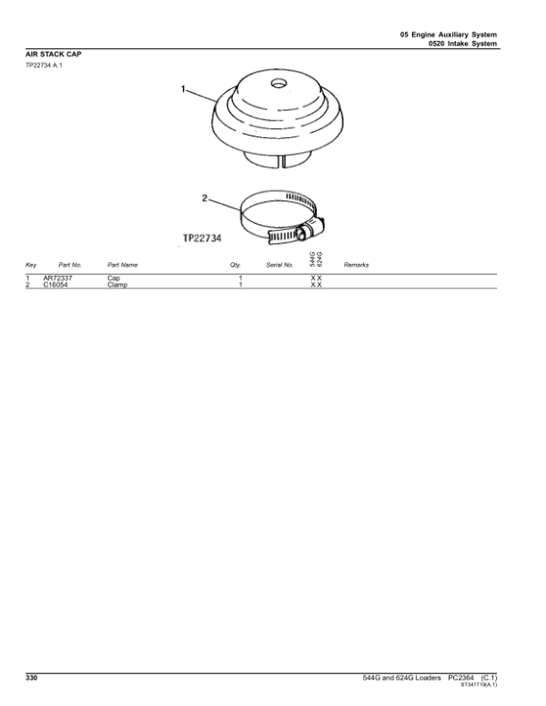 John Deere 544G, 624G, 544GTC, 544GLL Loaders Parts Catalog Manual – PC2364 Workshop Guide
