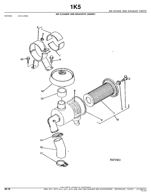 John Deere 3009, 3011, 3012, 3014, 3015, 4019, 4020 Engines Parts Catalog Manual – PC2370 Workshop Guide