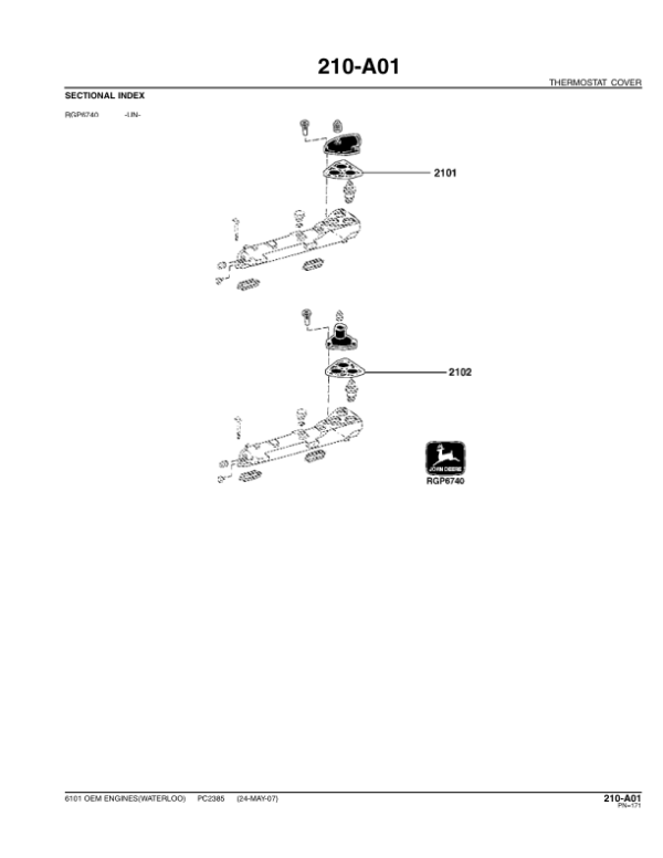 John Deere 6101, 6101AF010, 6101HF010 Engines Parts Catalog Manual – PC2385 Workshop Guide