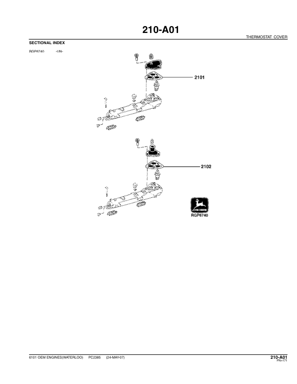 John Deere 6101, 6101AF010, 6101HF010 Engines Parts Catalog Manual – PC2385 Workshop Guide