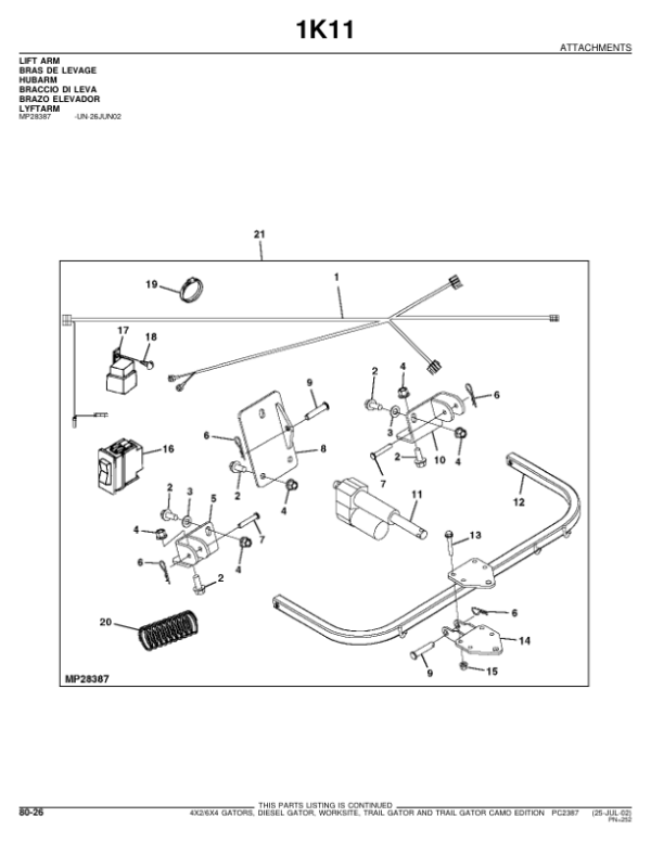 John Deere 4X2, 6X4 Utility Vehicle (Yr 1993 – 1998) Parts Catalog Manual – PC2387 Workshop Guide