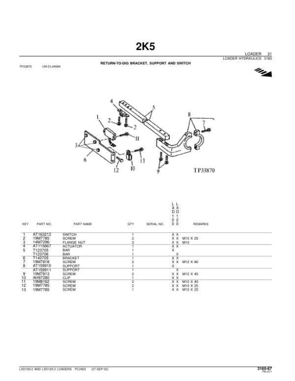 John Deere LXD100-2, LXD120-2 Loaders Parts Catalog Manual – PC2403 Workshop Guide