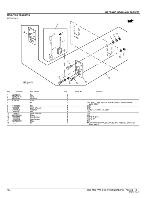 John Deere 6675, 7775 Skid Steers Parts Catalog Manual – PC2414 Workshop Guide