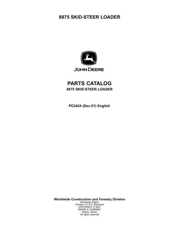 John Deere 8875 Skid Steers Parts Catalog Manual – PC2424 Workshop Guide