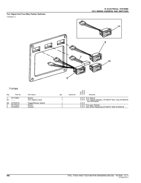 John Deere 770C, 770CH, 772CH Motor Graders (SN – 582129) Parts Catalog Manual – PC2549 Workshop Guide