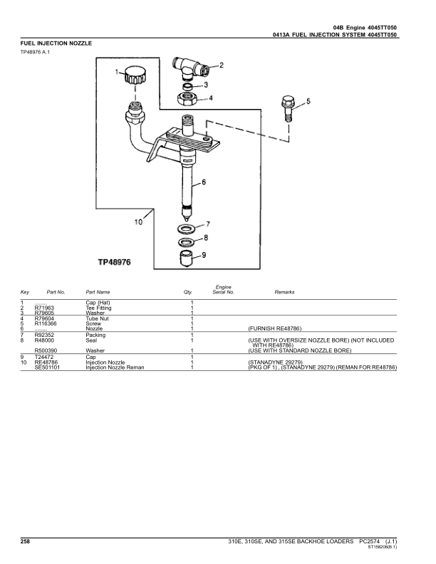 John Deere 310E, 310SE, 315SE Backhoes Parts Catalog Manual – PC2574 Workshop Guide