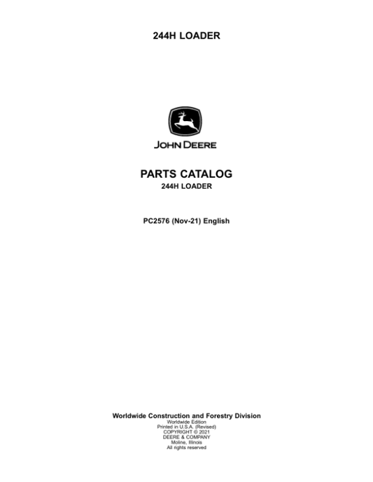 John Deere 244H Loaders Parts Catalog Manual – PC2576 Workshop Guide
