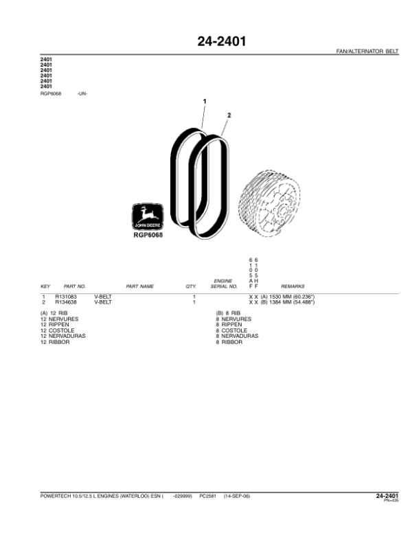 John Deere 10.5L, 12.5L Engines (SN –029999) Parts Catalog Manual – PC2581 Workshop Guide