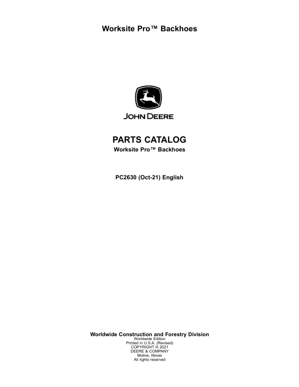 John Deere Backhoe Attachments (SN KVP850X & TOP850X) Parts Catalog Manual – PC2630 Workshop Guide