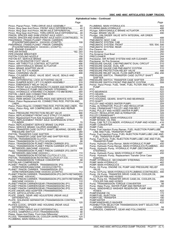 John Deere 350C, 400C Articulated Dump Trucks Parts Catalog Manual – PC2777 Workshop Guide