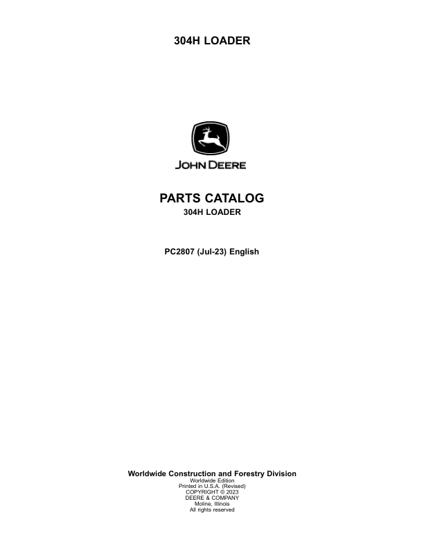 John Deere 304H Loaders Parts Catalog Manual – PC2807 Workshop Guide
