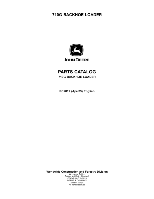 John Deere 710G Backhoe Loaders Parts Catalog Manual – PC2819 Workshop Guide