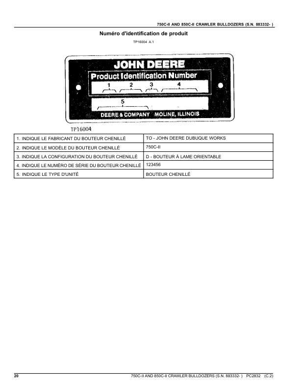 John Deere 750CII, 850CII Crawler Dozers (SNS.N. 883332- ) Parts Catalog Manual – PC2832 Workshop Guide