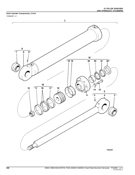 John Deere 608S, 753G Tracked Feller Bunchers (SN 10BA1045–007075 & 002001–002063) Parts Catalog Manual – PC2855 Workshop Guide