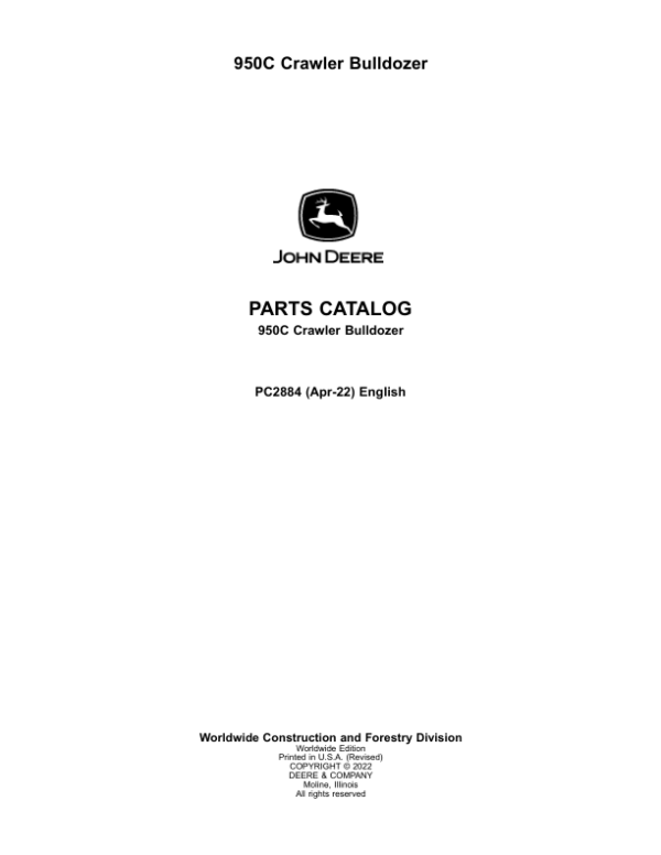 John Deere 950C Crawlers Parts Catalog Manual – PC2884 Workshop Guide