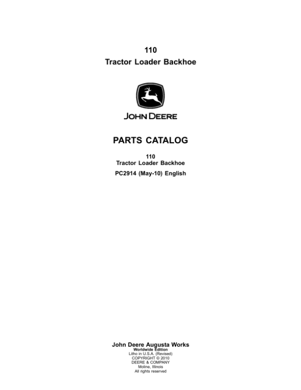 John Deere 110TLB Tractor Loader Backhoe Parts Catalog Manual – PC2914 Workshop Guide
