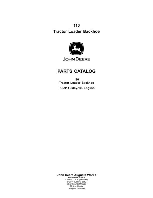John Deere 110TLB Tractor Loader Backhoe Parts Catalog Manual – PC2914 Workshop Guide