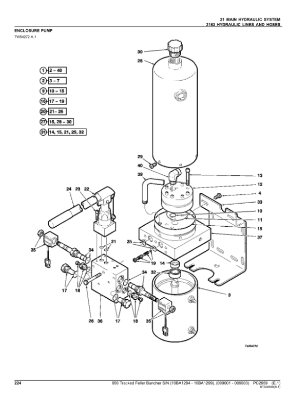 John Deere 950 Tracked Feller Bunchers (SN 10BA1294 – 1299 & 009001 – 009003) Parts Catalog Manual – PC2959 Workshop Guide