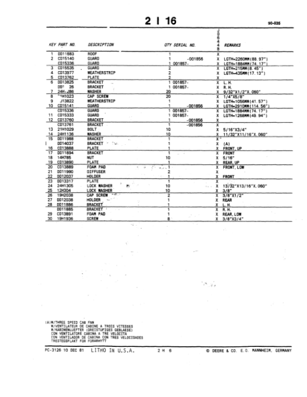 John Deere 644B Loaders (European Version) Parts Catalog Manual – PC3126 Workshop Guide