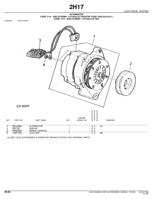 John Deere 4239 Engines (SNSARAN, FRANCE) Parts Catalog Manual – PC3153 Workshop Guide