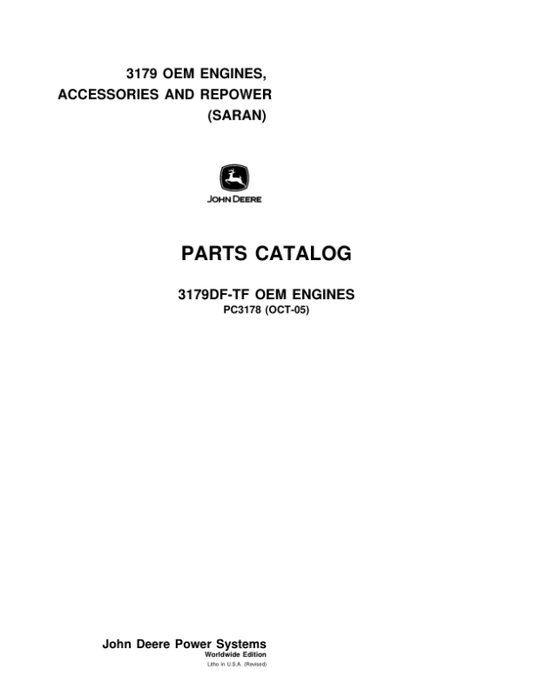 John Deere 3179 Engines Parts Catalog Manual – PC3178 Workshop Guide