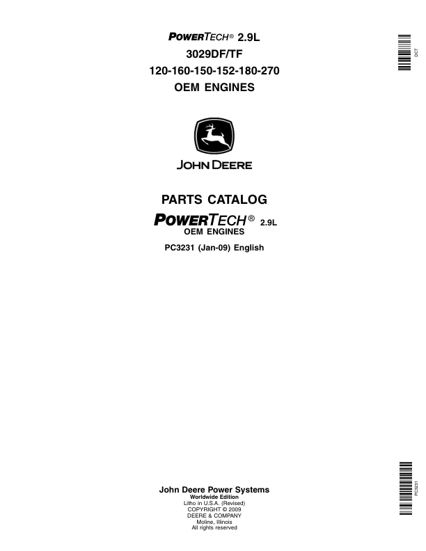 John Deere 2.9L, 3029 TF & DF Engines Parts Catalog Manual – PC3231 Workshop Guide