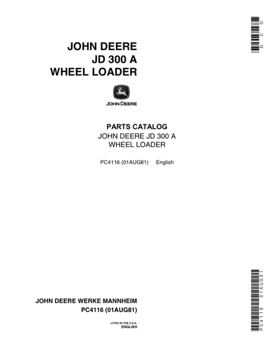 John Deere 300A Backhoes Parts Catalog Manual – PC4116 Workshop Guide