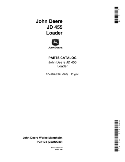 John Deere 455 Crawlers Parts Catalog Manual – PC4178 Workshop Guide