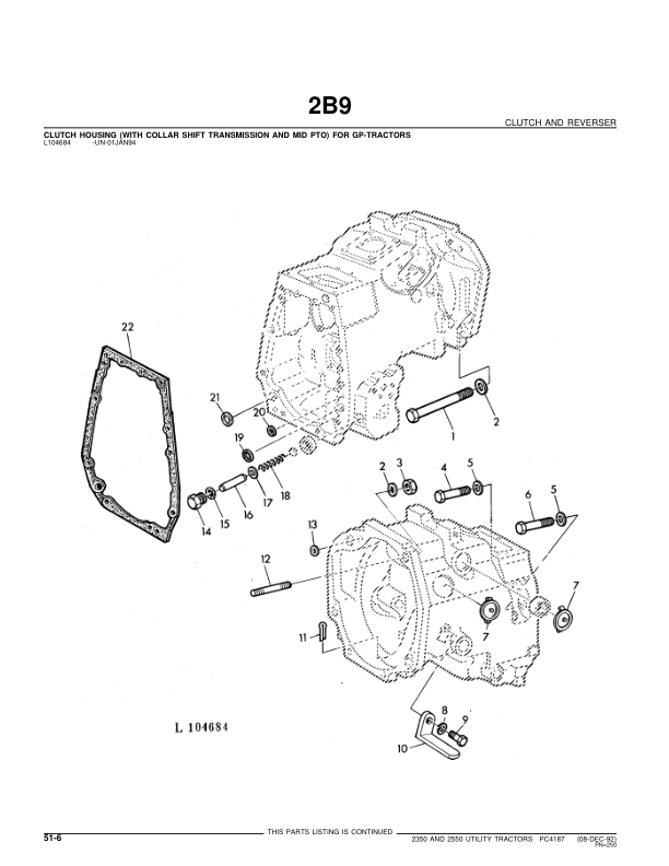 John Deere 2350, 2550 Tractors Parts Catalog Manual – PC4187 Workshop Guide