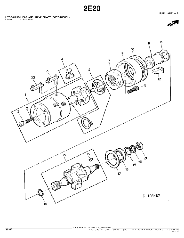 John Deere 2355, 2555 Tractors Parts Catalog Manual – PC4216 Workshop Guide