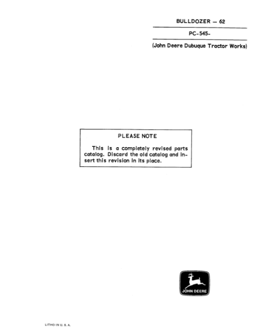 John Deere 62 Attachments (SN JD 62 Bulldozer and 440 Industrial Crawler) Parts Catalog Manual – PC545 Workshop Guide