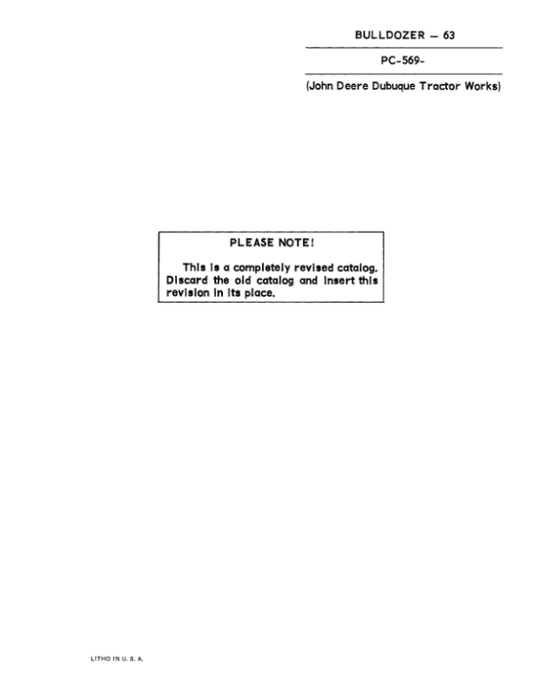 John Deere 63B Attachments (JD 63 Bulldozer and 440 Industrial Crawler Tractor) Parts Catalog Manual – PC569 Workshop Guide