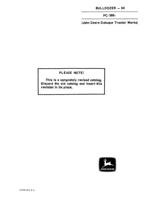 John Deere 64 Attachments (JD 64 Bulldozer and 24 Scarifier on 440 Industrial Crawler YR 1958-1960) Parts Catalog Manual – PC588 Workshop Guide