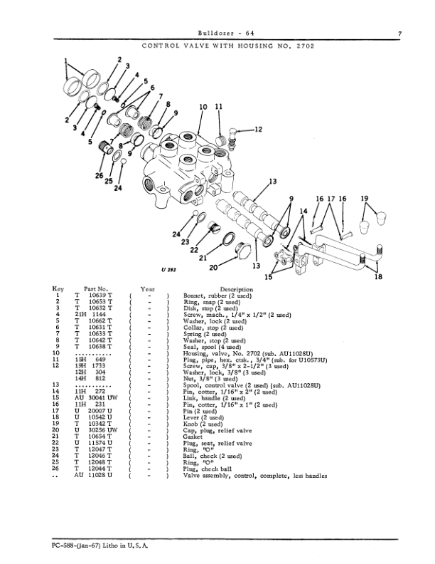 John Deere 64 Attachments (JD 64 Bulldozer and 24 Scarifier on 440 Industrial Crawler YR 1958-1960) Parts Catalog Manual – PC588 Workshop Guide