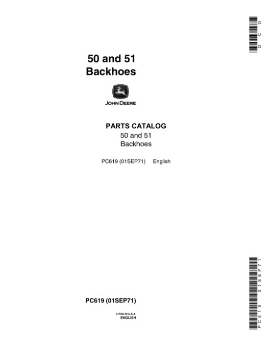 John Deere 50, 51 Backhoe Attachments Parts Catalog Manual – PC619 Workshop Guide