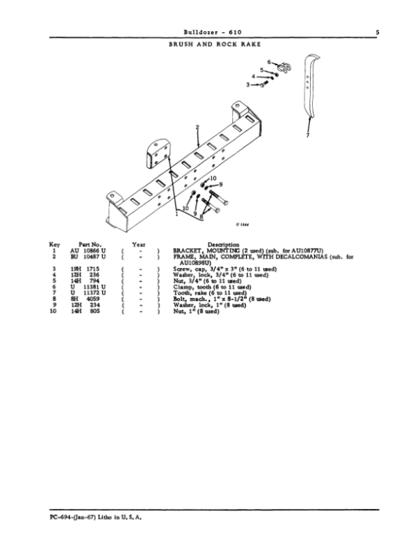 John Deere 610 Attachments (JD 610 Bulldozer & JD 1010 Crawlers Tractors) Parts Catalog Manual – PC694 Workshop Guide