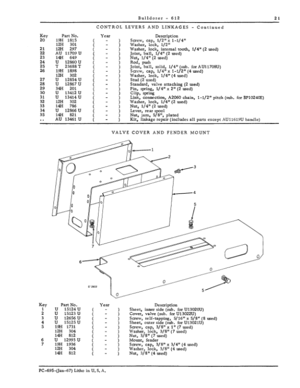 John Deere 612, 1010 Attachments (BULLDOZER BLADE) Parts Catalog Manual – PC695 Workshop Guide